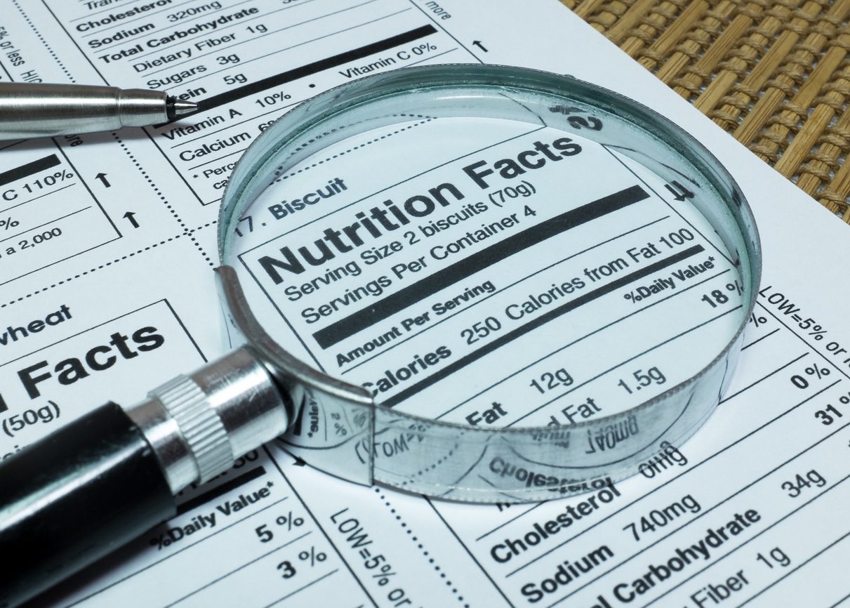 Magnifier highlighting Nutrition Facts of Foods