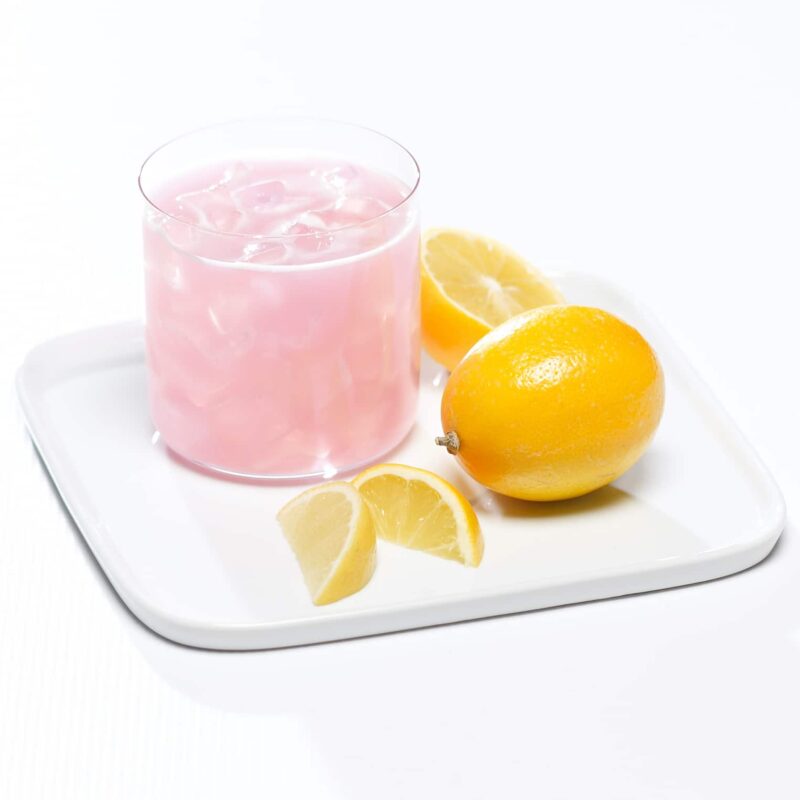 Pink lemonade drink mix in a glass