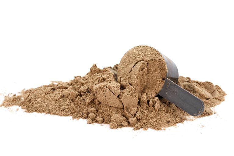 Scoop with a chocolate protein powder