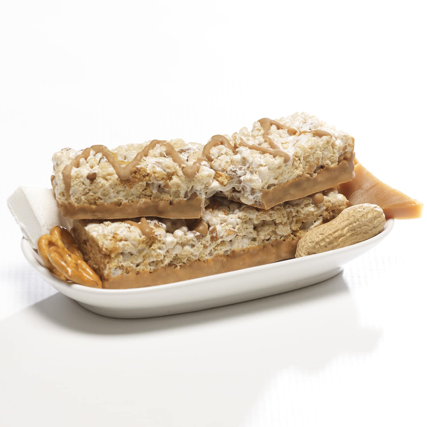 Toffee pretzel peanut bar in a plate