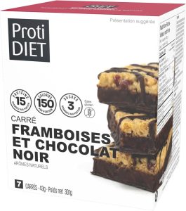 Carré protéiné framboises et chocolat noir Protidiet – boîte de 7 carrés