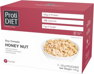 Céréales protéinées miel et noix Protidiet – céréales de soya, boîte de 7 sachets